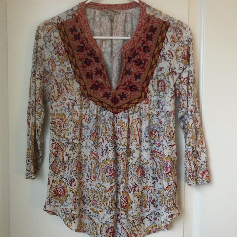 EUC Lucky Brand blouse with embroidery, Small